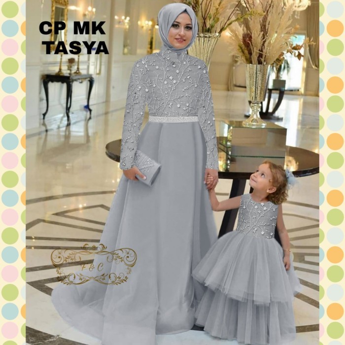 Gamis princess couple pesta ibu dan anak brokat tutu tile muslim good