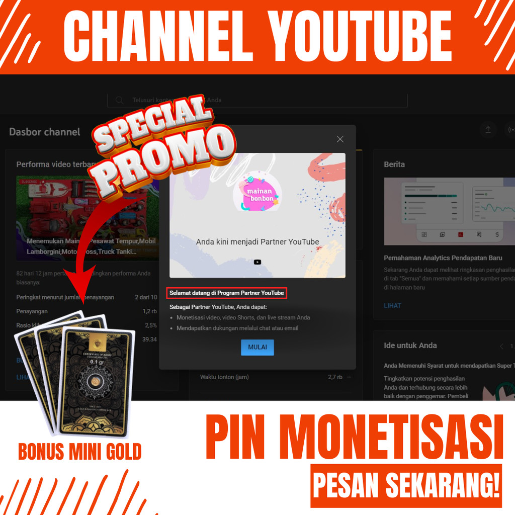 AKUN YOUTUBE SUDAH PIN TINGGAL GANTI REKENING || AKUN YOUTUBE MONETISASI