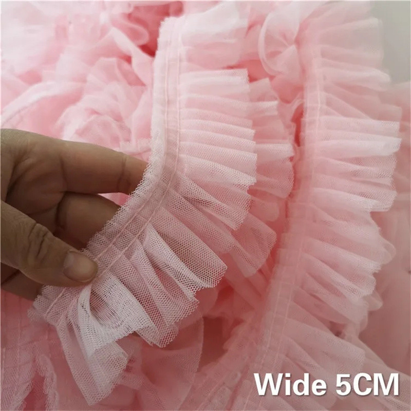 

5CM Wide Double Layers 3D Pleated Mesh Lace Fabric Ruffle Trim Embroidered Collar Ribbon Sewing Clothing Skirt Splicing Material