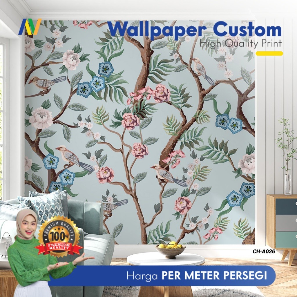 Wallpaper Dinding Custom | Wallpaper Dinding Ruang Makan | Wallpaper Dinding Motif Chinoiserie 1 | W