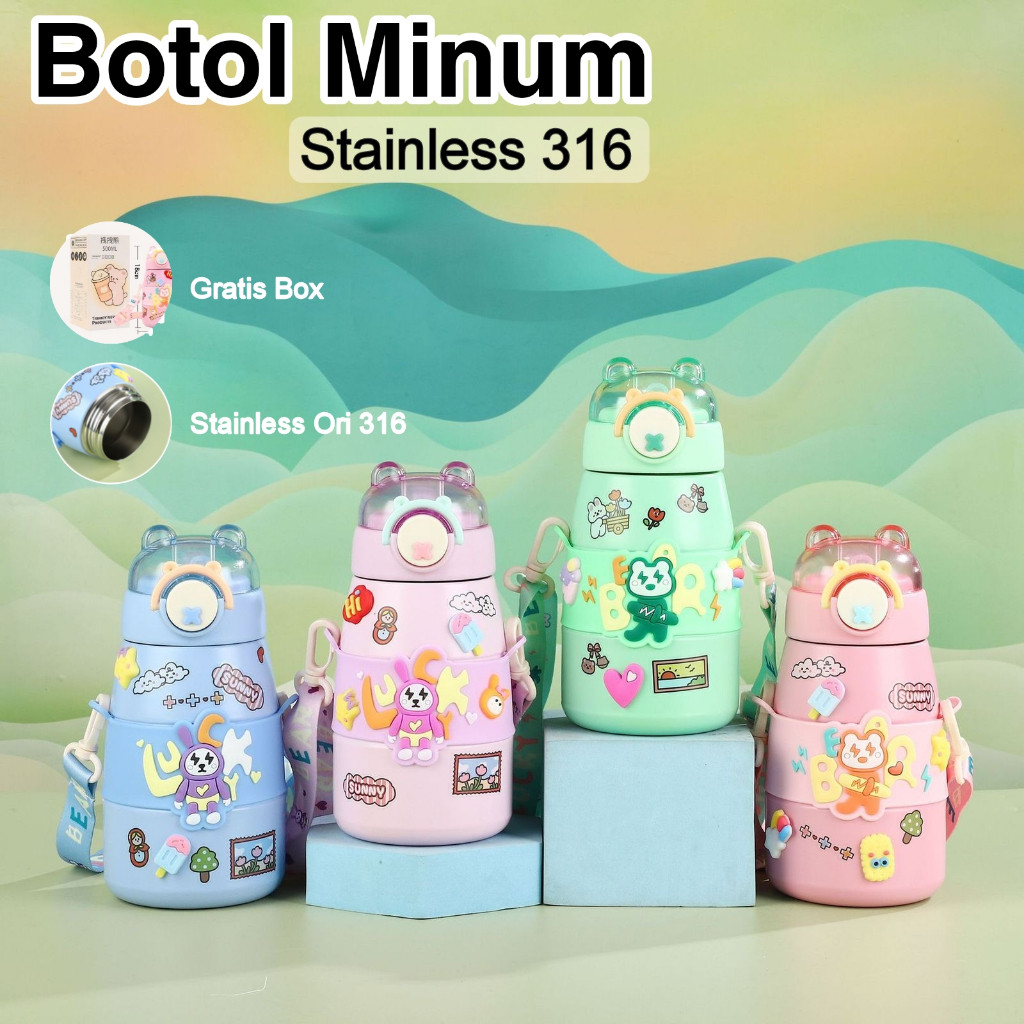 BOTOL MINUM ANAK STAINLESS STEEL BPA FREE 500ml/ BOTOL MINUM TUMBLER TERMOS ANAK KARAKTER LUCU Bahan