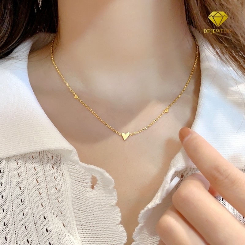 Kalung Titanium Anti Karat Wanita Liontin Hati Love Jantung Kompak Rantai Pendek