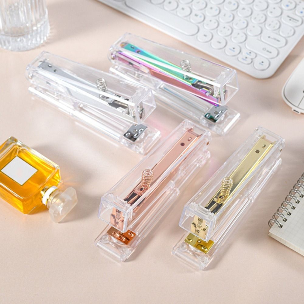 

Manual Transparent Stapler Rose Gold Lightweight Paper Stapler Simple Portable Book Binding Machines School Office Supplies