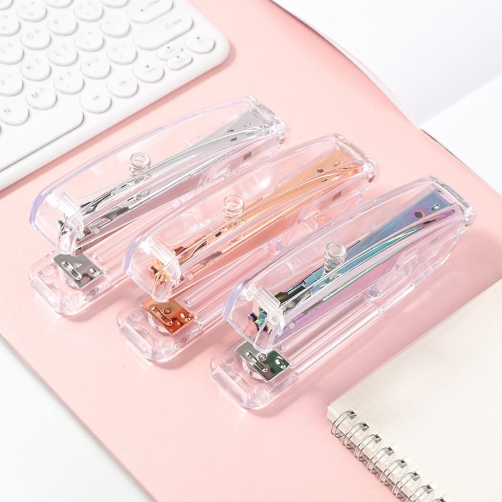 

Durable Manual Transparent Stapler Rose Gold Transparent Paper Stapler Simple Bookbinding Tool Book Binding Machines Student
