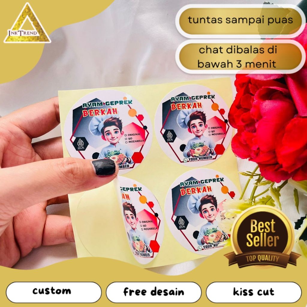 

INKA 2-4 Ready Stiker Makanan Ayam Geprek Label Box Kardus Catering Sticker Fried Chiken Free Desain