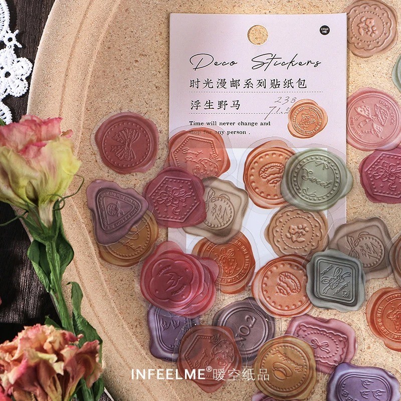 

40 pcs/pack Retro color sealing wax Decorative Stickers Scrapbooking diy Stick Label Diary Stationery Album Journal Sticker