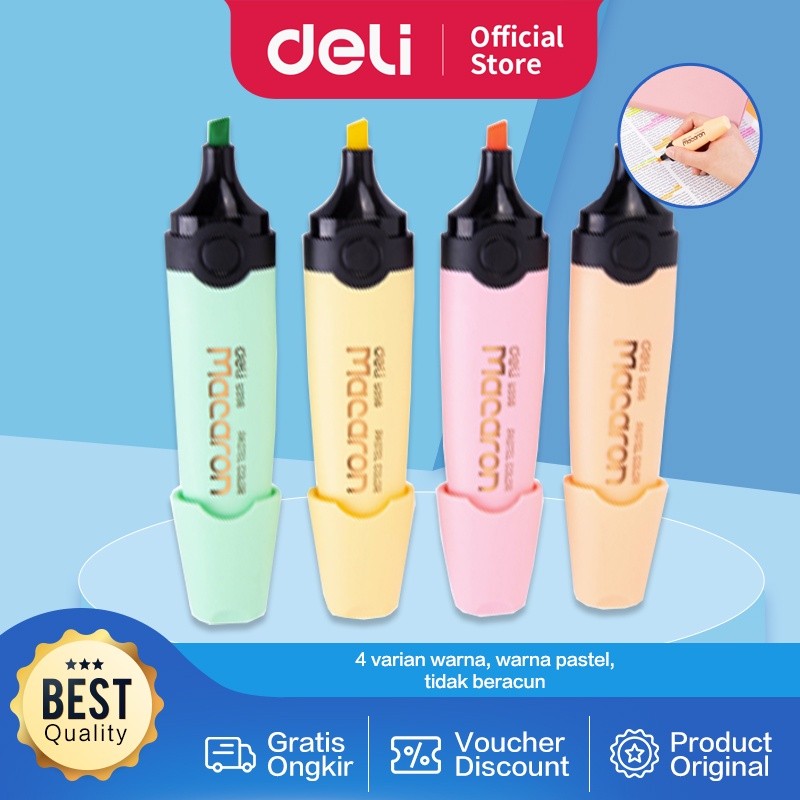 

Deli Macaron Highlighter Mint Green/Honey Yellow/Coral Pink/Peach Orange tidak beracun EU356