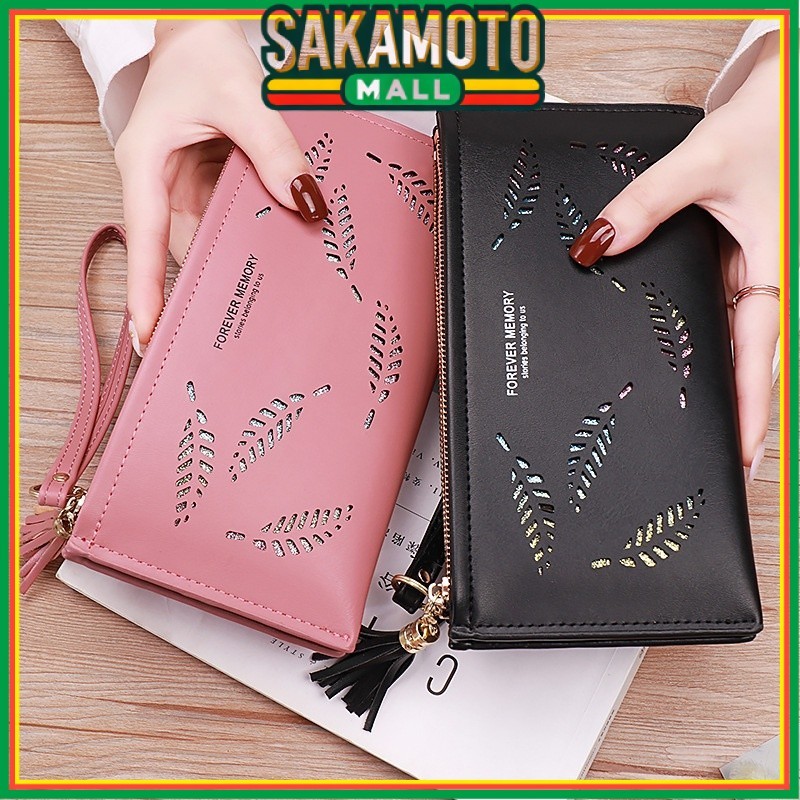 DOMPET PANJANG WANITA 2 RESLETING MAZANA KULIT PREMIUM TALI PENDEK KARTU KOREA  BRANDED