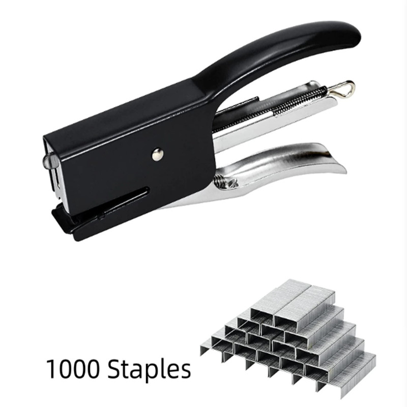 

No.12/10 Hand-Held Stapler Metal Labor-Saving Strong And Durable Stapler Hand Pliers,Includes 1000 Staples（Color Random）