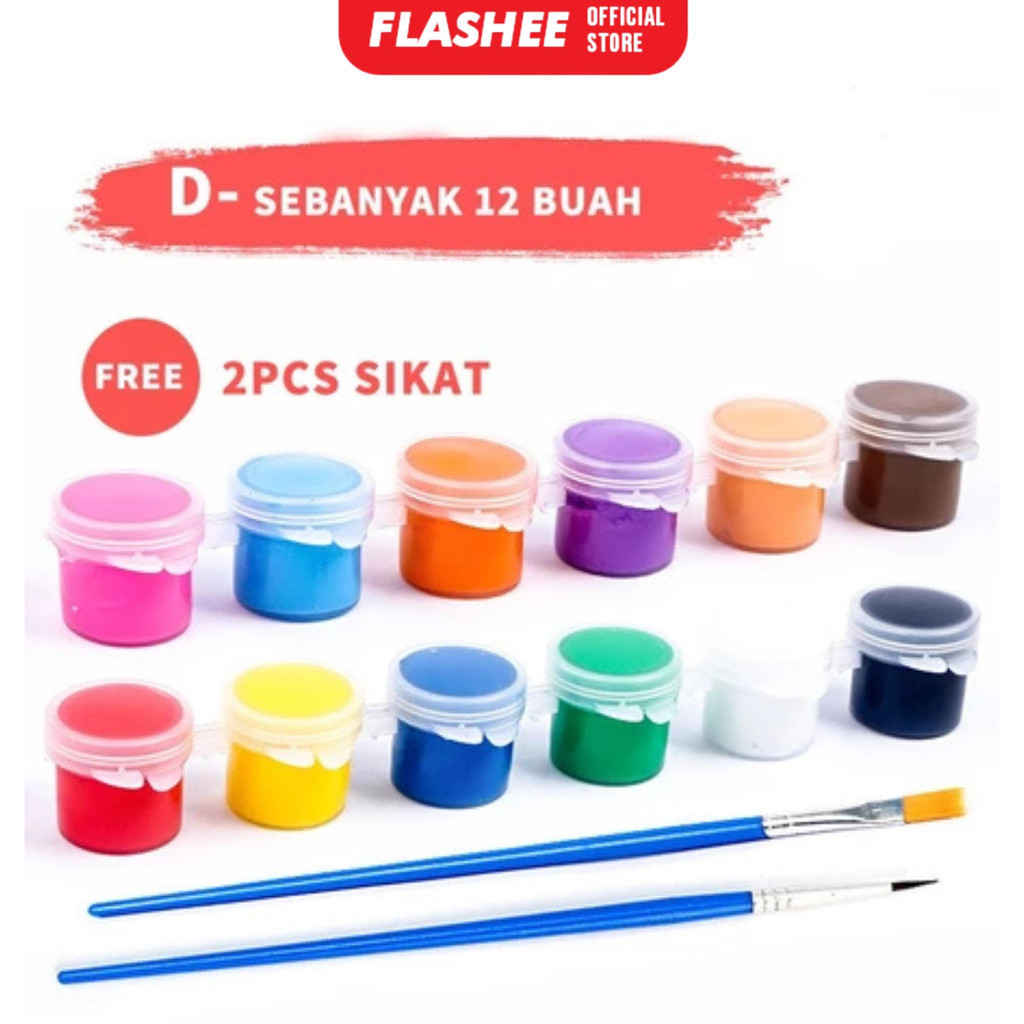 

1 Set Cat Lukis Akrilik Mini Ukuran 3 ml 12 Warna Cat Akrilik Kanvas Lukisan Kanvas