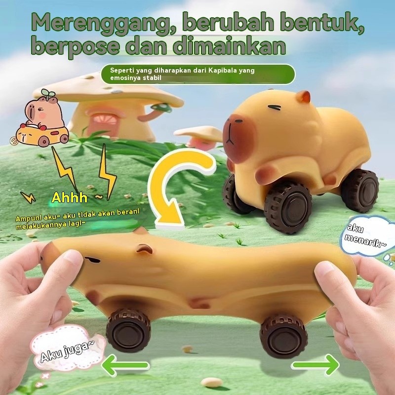 Mainan Capybara Squishy Mobil Troli Geser Pasir dengan Roda untuk Anak