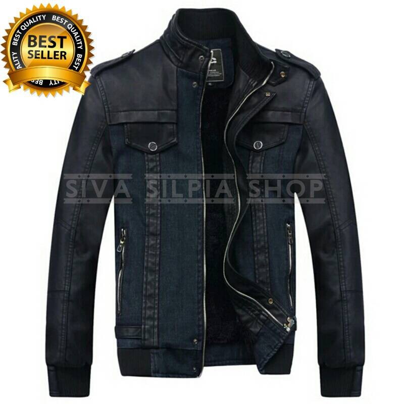 Promo Jaket Pria Semi Kulit Variasi Kain Jeans/ Jaket Motor model Fashion korea / Jaket Pria Kulit P