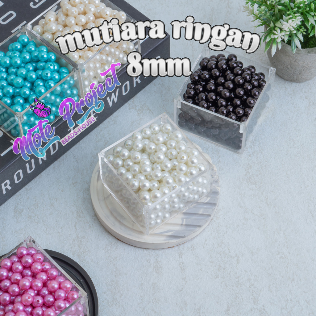 Manik Mote Mutiara Pearl Ringan Bulat 8mm Kerajinan DIY - 15gr