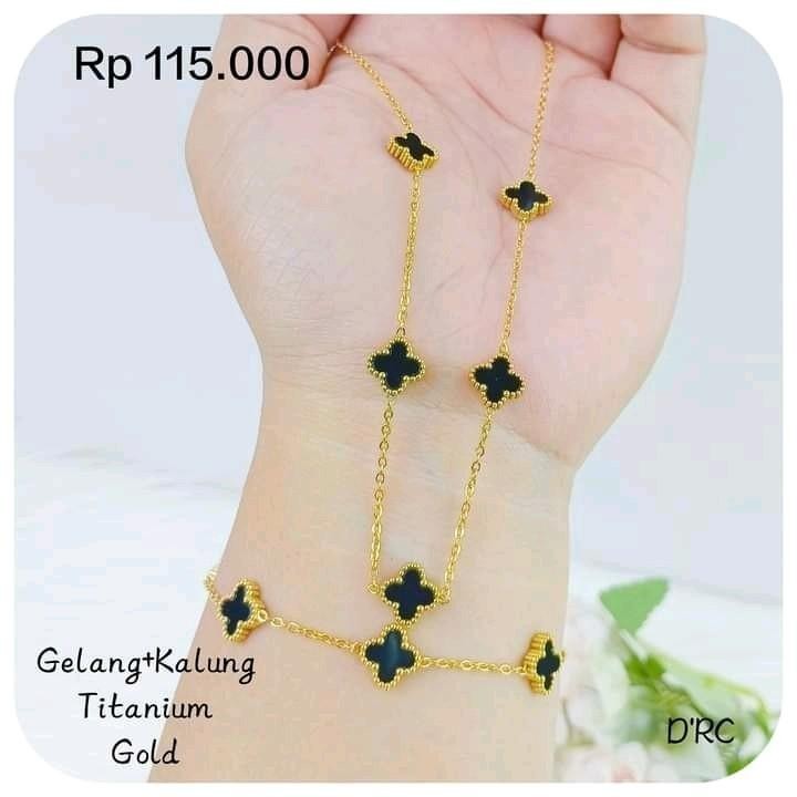 GELANG + KALUNG BUNGA CLOVER TITANIUM VIRAL HARGA LEBIH HEMAT Aksesoris Elegan [SAYCOLLECTION99]