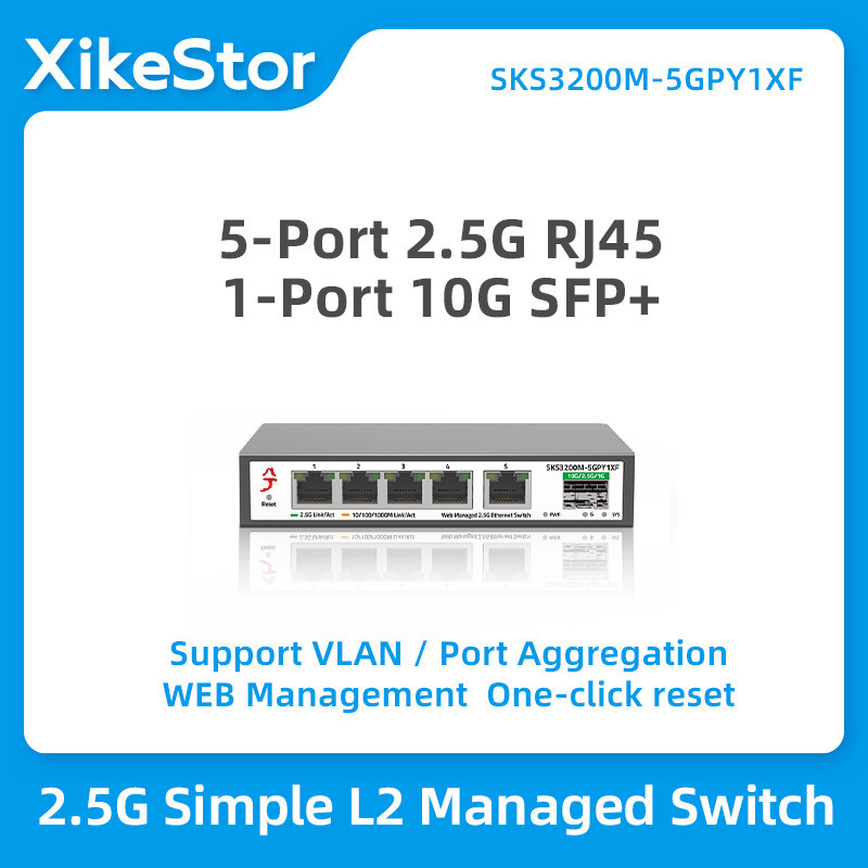XikeStor 5 Port 2.5g 2.5GBASE-T Easy Smart Managed Network Switch with SFP+ Slot Switch Desktop 6-Po