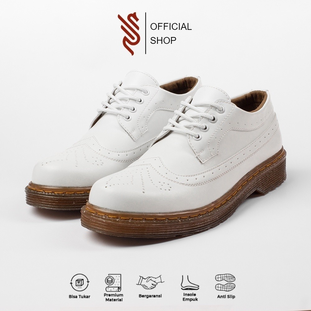 MOZA WHITE BROWN - Sepatu Boots Pria Oxfrod Formal Shoes Naz x Sneakers Pedia