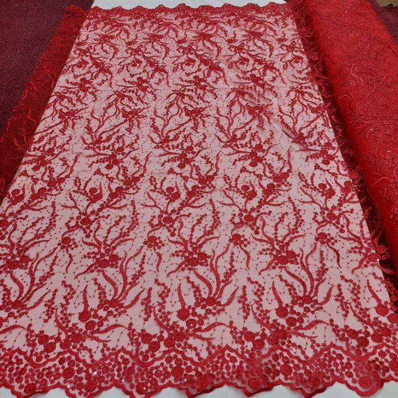 kain tile bordir motif akar-akar  full payet