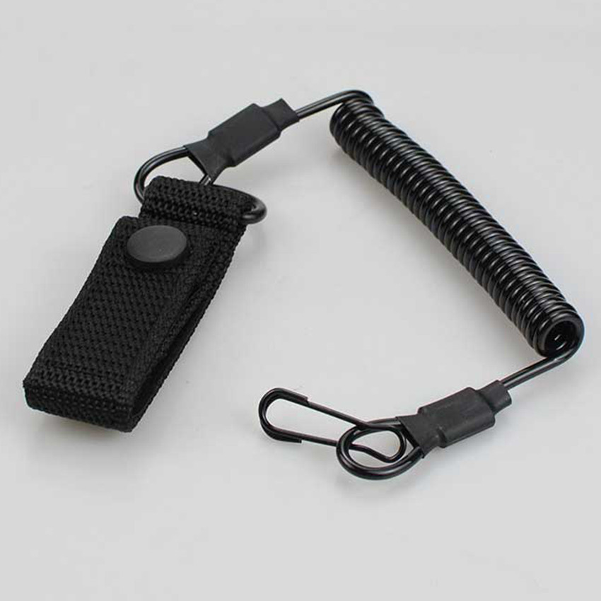 Owl Store - Tali Sling Spring Spiral Pengaman Pistol Tactical Safety Lanyard Airsoft Hitam