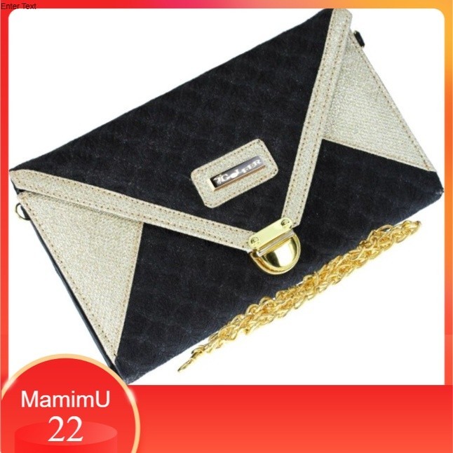 Tas Dompet Lipat Panjang Selempang Bahu Pesta Tali Emas Casual Elegan Wanita Perempuan Cewek Hitam-G