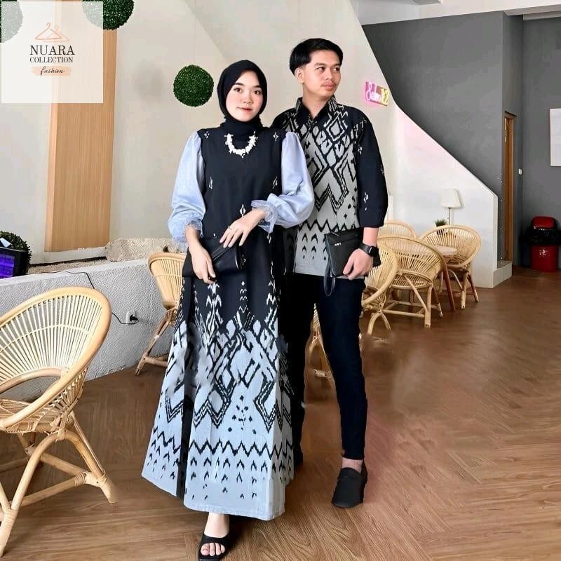 Ready Stok Baju kondangan. baju set couple. baju resepsi. baju murah. Dress Muslim Panjang Tenun Wan