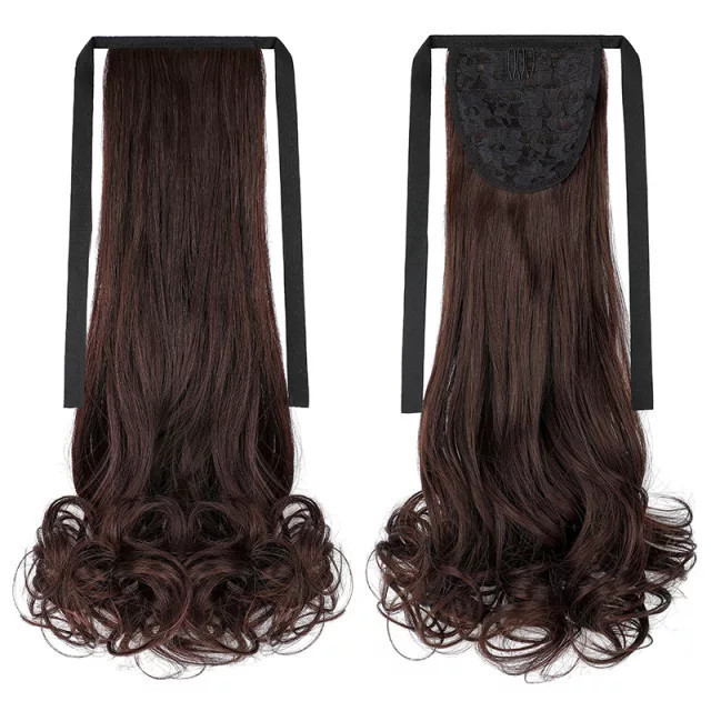 Rambut Wig Ekor Kuda Tie Pony Tail Curly Mudah Pemasangan/Ikat Rambut - Coklat Muda
