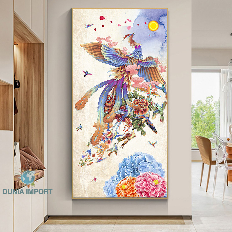 DIY Diamond Painting Lukisan Berlian 5D Penuh Berlian dan Ratusan Burung Menghadap Phoenix Kruistik 