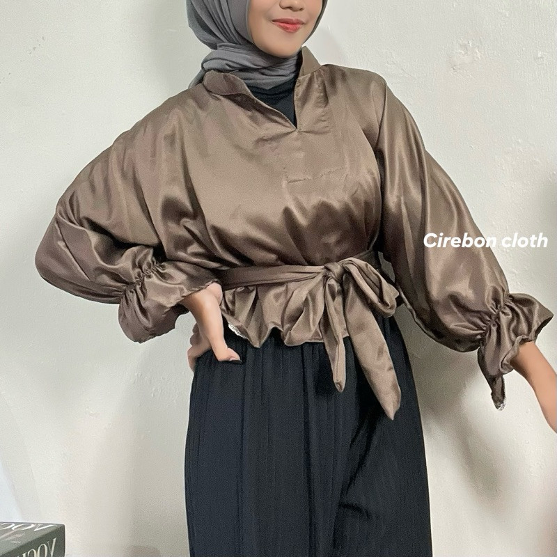 Cirebon Cloth - Mara Blouse Satin / Blouse Satin Wanita Mewah / Blouse Satin Elegan / Blouse Satin V
