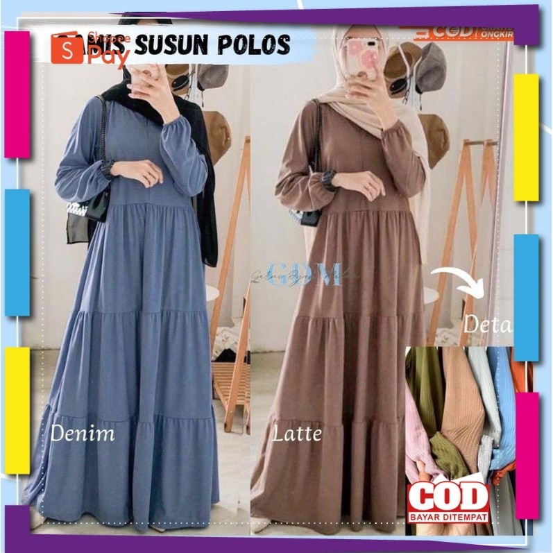 KAIN LEMBUT HALUS ADEM TEBAL / Gamis Susun Polos Resleting Busui Friendly Fashion Wanita Muslimah