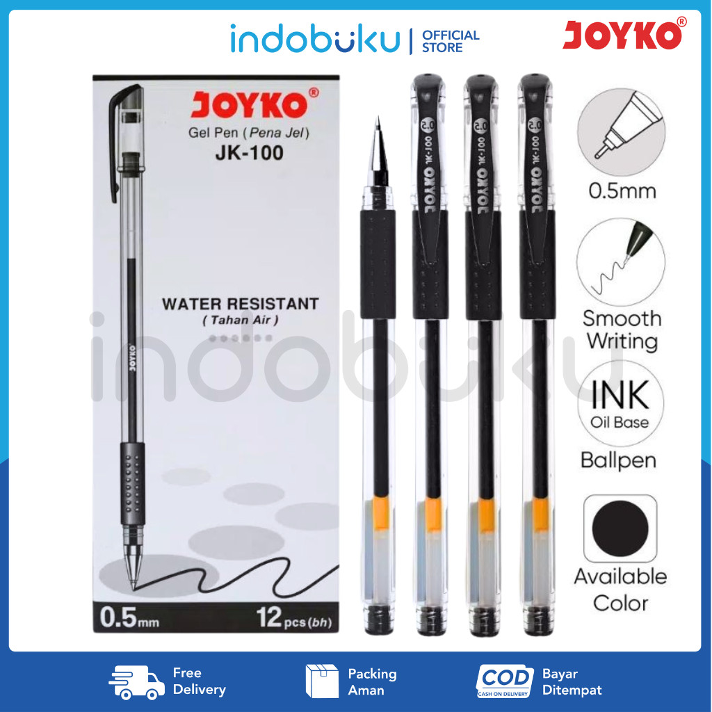 

Pulpen Gel Pen Joyko Tahan Air 0.5m JK-100 ( 1 Pack Isi 12 PCS)