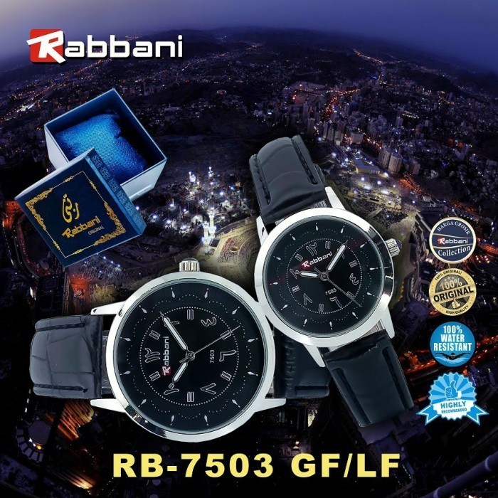 Rabbani 7503 Jam Tangan Couple Kulit  Anti Air Garansi 1 thn - Hitam hitam, wanita