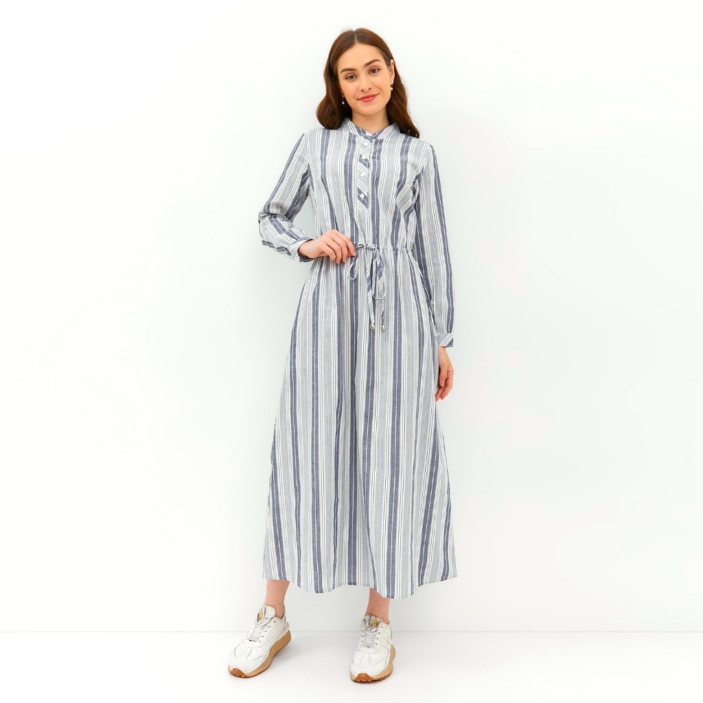 GRAPHIS Stripe Waist Drawstring Maxi Dress / Dress lebaran wanita tunik brukat 2024 kekinian terbaru