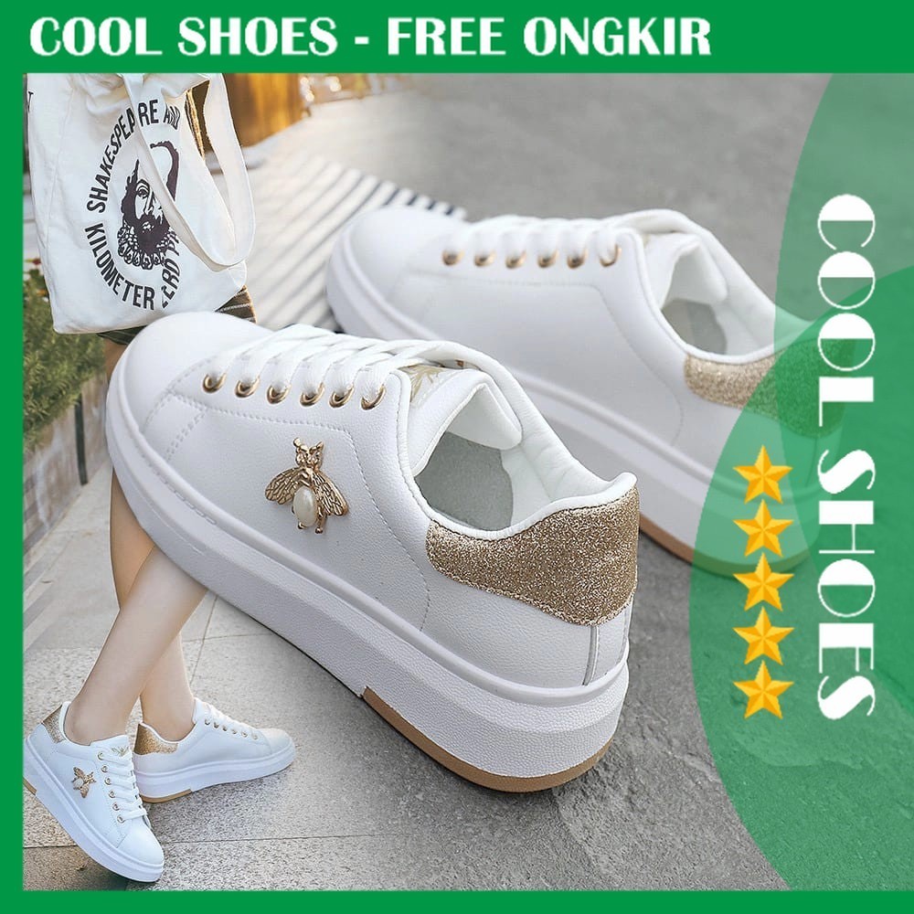 COD BISA.. Sneakers Sepatu Putih Wanita Korean Style Buterfly Series Cream Putih Hitam Bot Tinggi Mu