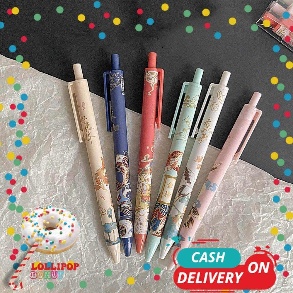 

L&D" Pulpen Mekanik Pen Gel 6PCS Motif Cartoon Pena Bolpoint Stationary Alat Tulis Pelajar Dan Kantor A43