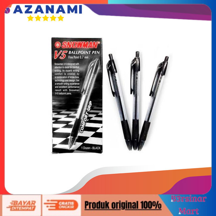 

[[KUALITAS TERBAIK]] PULPEN SNOWMAN V5 HITAM PEN SNOWMAN V5 BALLPOINT 1 PACK 12PCS COD