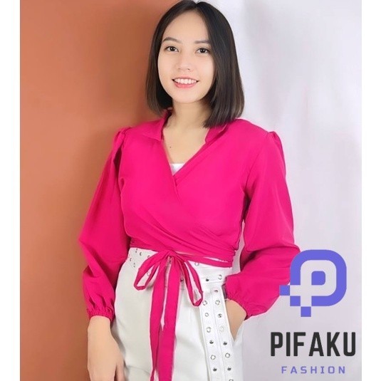 PIFAKU - Angelie Wrap Top / Angel Wrap Top / Loly Top Basic / Kalea wrap top / desita crop wrap blou