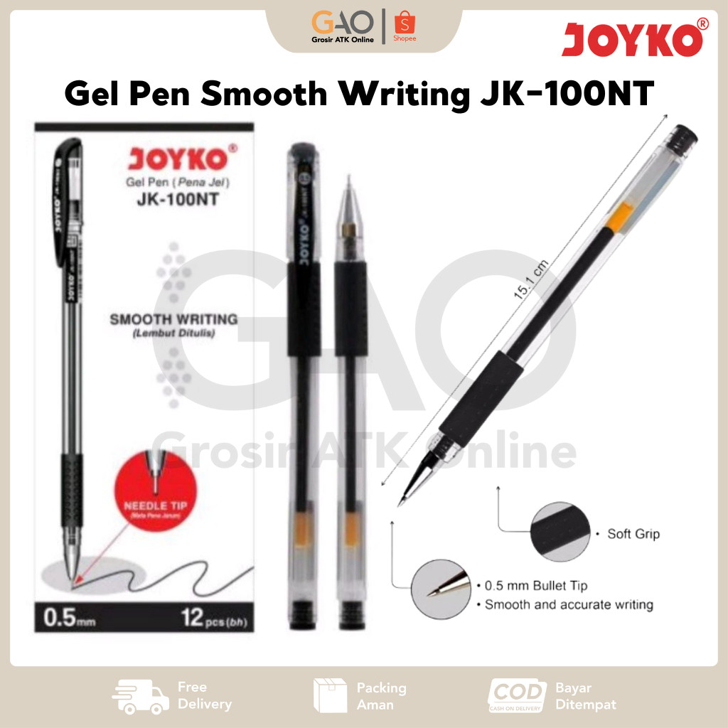 

Pulpen Gel Joyko Smooth Writing Lembut Ditulis 0.5mm JK-100NT - 1Pack Isi 12PCS