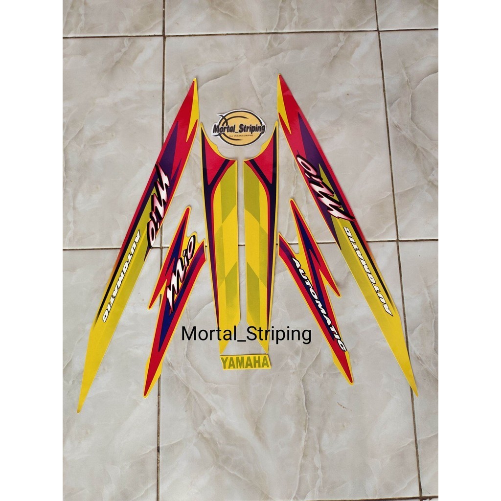 STIKER STRIPING LES LIS BODI MOTOR MIO SPORTY BENDERA TAHUN 2004 2005 KUNING MERAH STANDAR