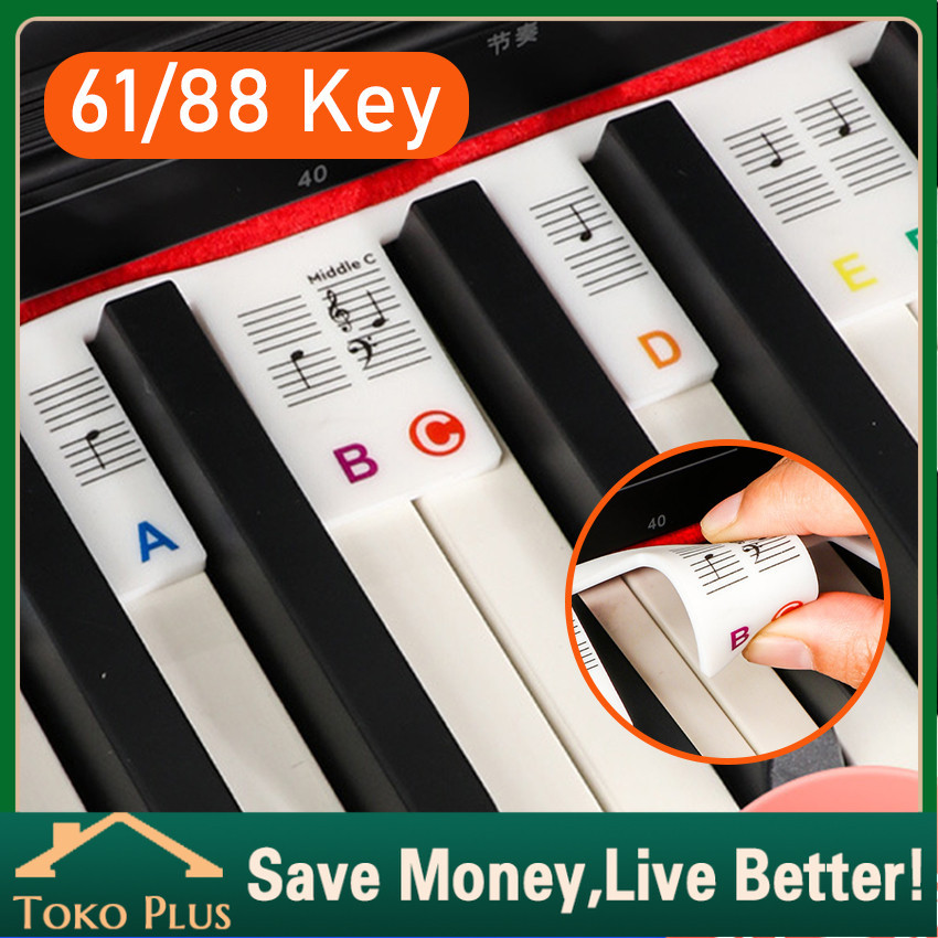 88/61 Key Silicone Sticker Tuts Piano/Keyboard Transparan Piano Stave Name Note Sticker,Reuseable (C