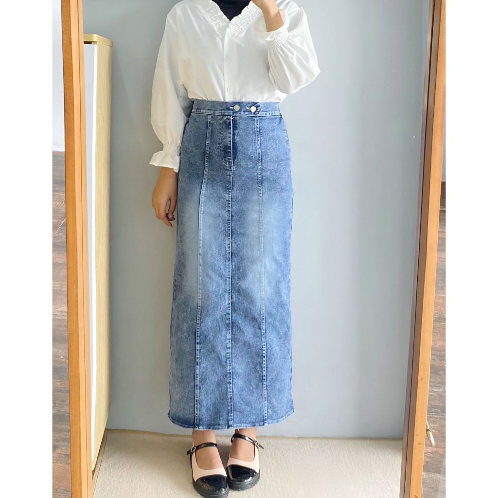 DO - Rok Span Jeans Stretch Panjang Wanita Moana Jins Panjang maxi Wanita Remaja Kekinian Terbaru Si