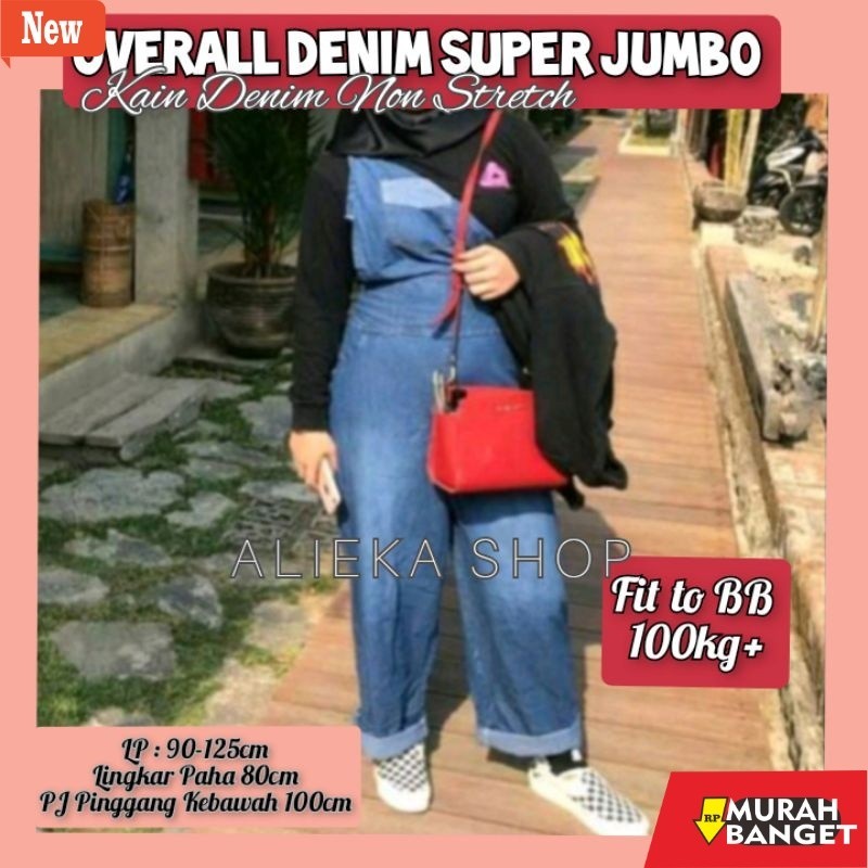 Jumsuit Wanita Kekinian CELANA PANJANG OVERALL SUPER JUMBO. DENIM. BAJU KODOK BIGSIZE. CELANA KODOK 