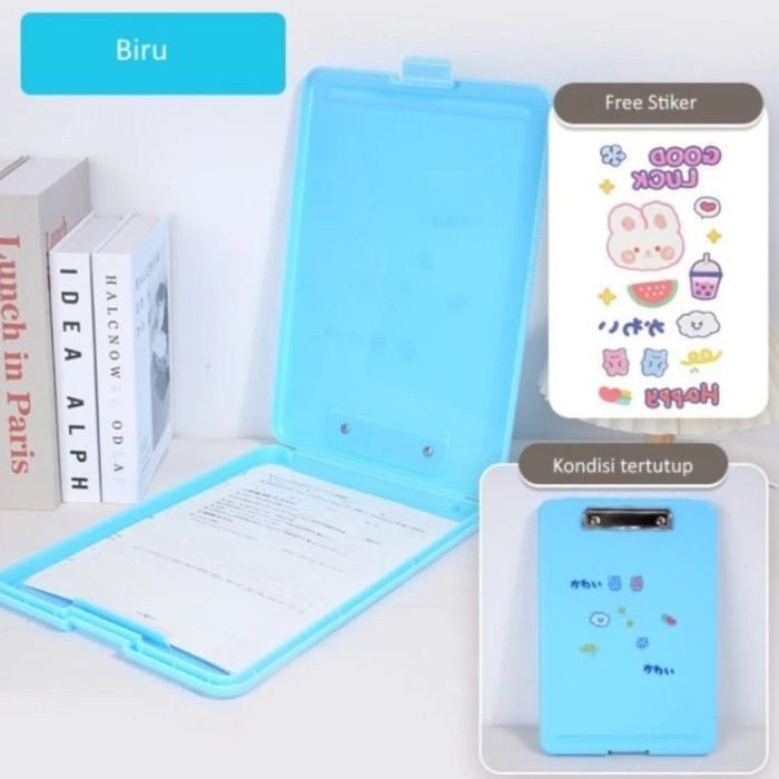 

Thosti papan ujian 2in1,alas papan ujian jalan tulis clip,clipboard+storage - Biru