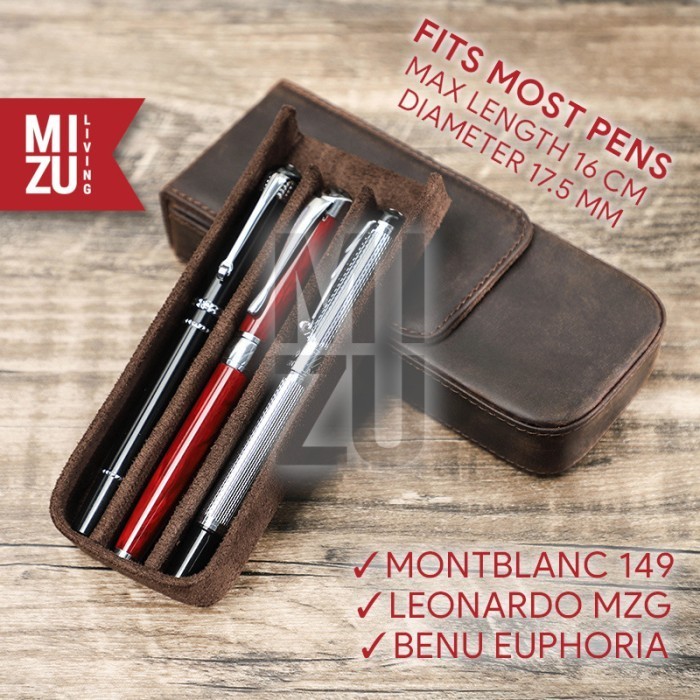 

✨LARIS✨ -MIZU TAISAKU HARD Fountain Pen Case 3/6/12 Slot Inspired Galen Leather - 3 SLOTS, SOFT NAVY