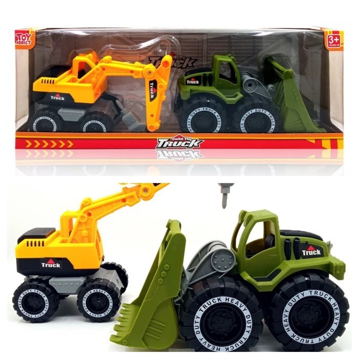 [Best]New 2 in 1 Mainan Mobil Excavator Beko + Dump Truck Non Mesin Remot - Dozer & Crusher