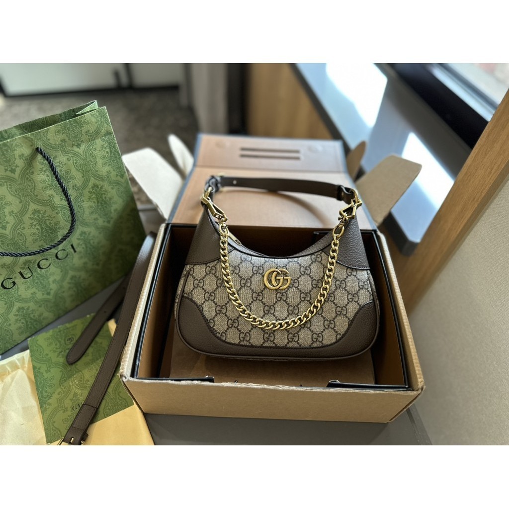 Original 2024 New Gucci (with Box) Hobo Underarm Bag Women's Fashion and Elegant Old Flower Shoulder