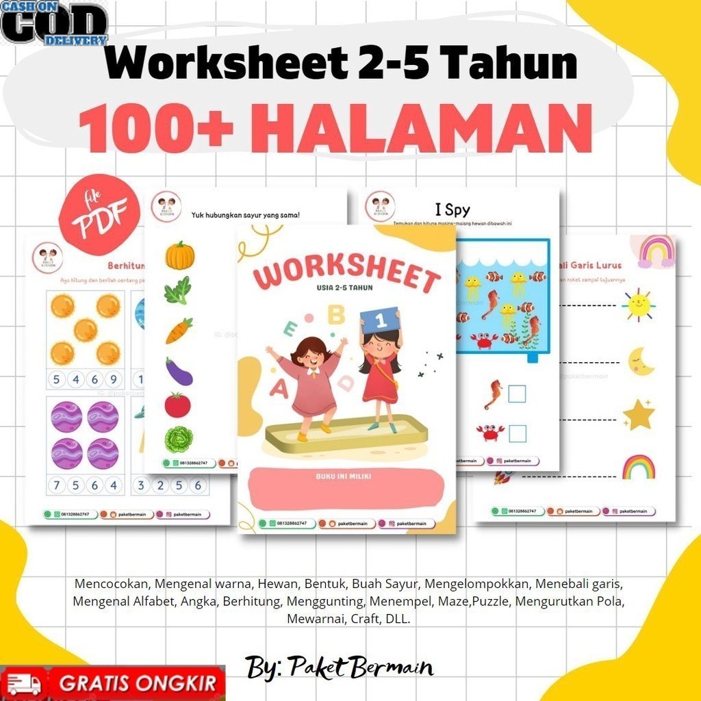 [PDF] 100 Halaman PRINTABLE Worksheet Anak 2-5 TAHUN /  Lembar Kerja Edukasi Anak / Mainan Edukasi A