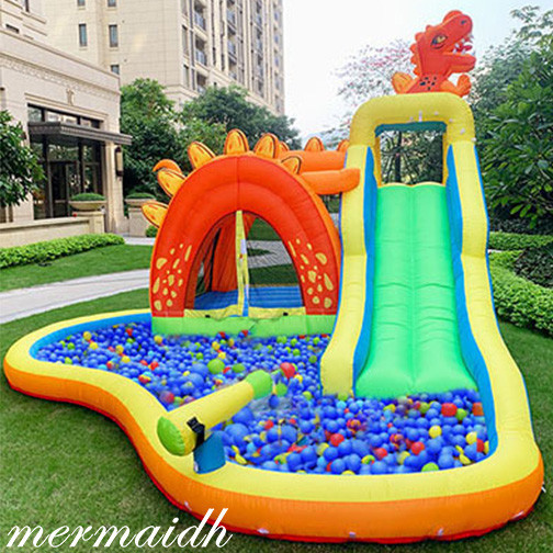 MAINAN Rumah Balon Orange Dinosaurus  Trampoline Mainan Anak Perosotan