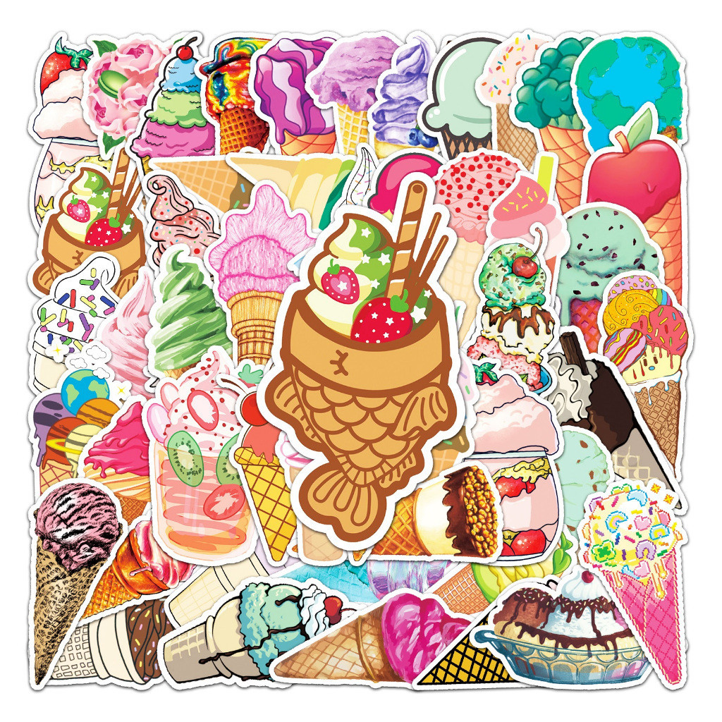 

Sticker Pack vinyl isi 50 pcs | anti air varian STICKER ICE CREAM | glossy matte | laptop helm tumbl koper Stiker