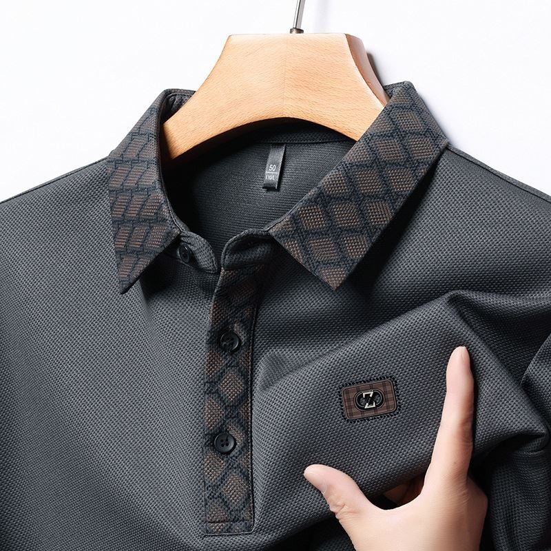 Kaos Kerah Kemeja Polo Pria Lengan Panjang Mode Kerah Kasual Kerah Panjang