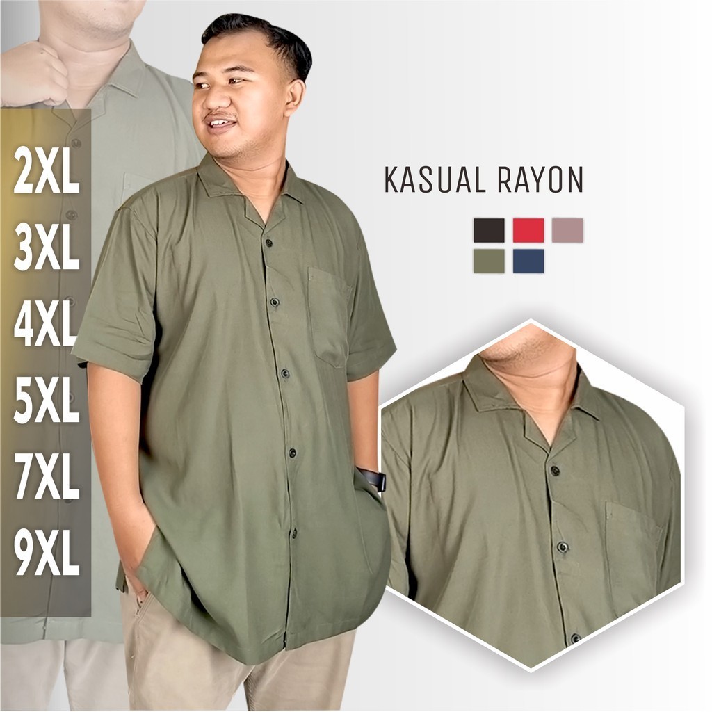 BigUP Kemeja Hawai Jumbo Polos Pria Tangan Pendek Army