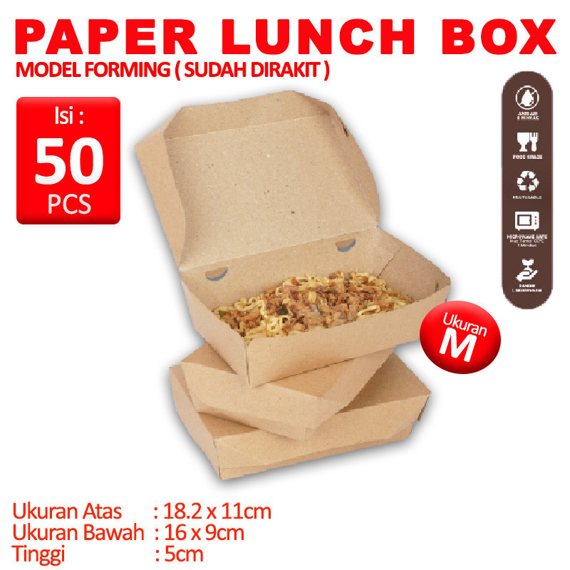 Paper Lunch Box [Forming] 1 Pack Isi 50 Pcs kraft Size M
